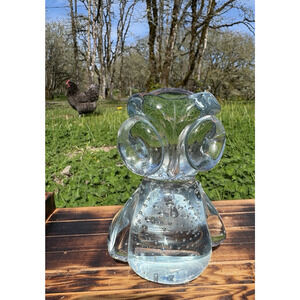 Vintage Hand Blown Clear Art Glass OWL BIRD Figurine / Paperweight 3.5" tall